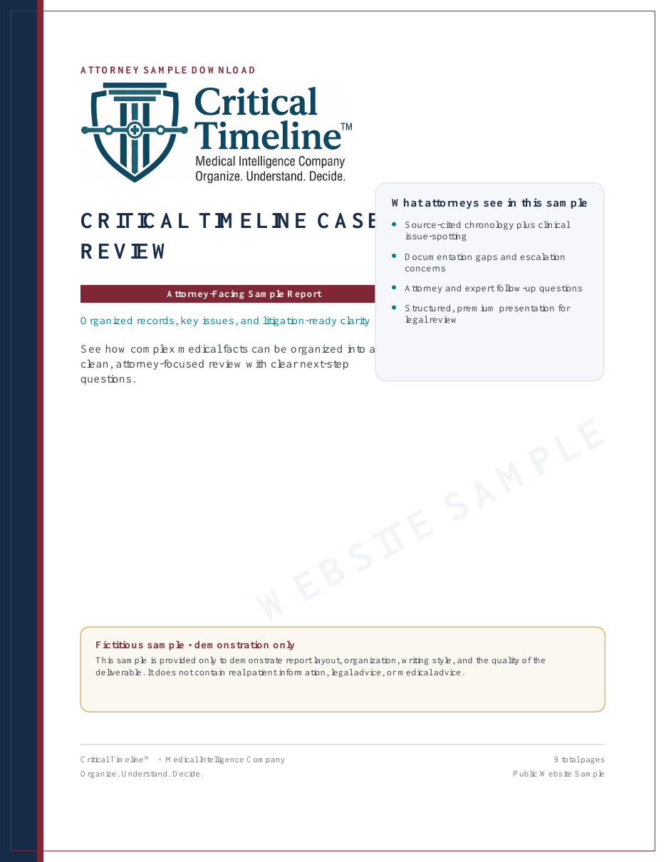 Cover of a fictional Critical Timeline Case Review sample